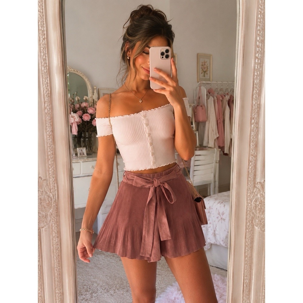 Zara Pleated Skort Wrap Tie Front Dusty Rose Pink Suede Feel Size S Soft Girl - Picture 1 of 7